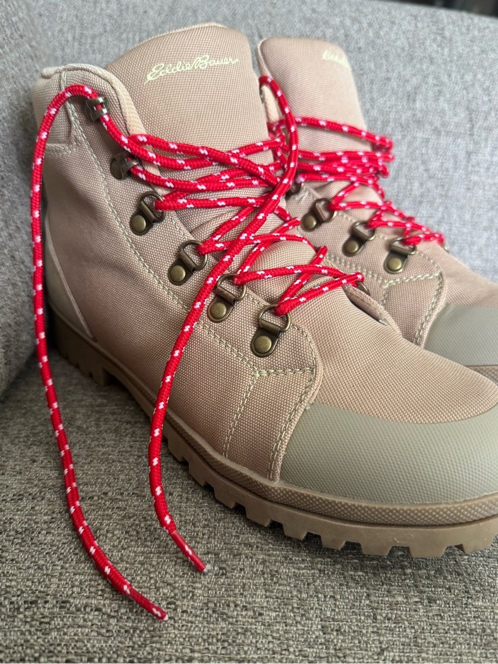 Women's Eddie Bauer Tan Hiking Boots with Red Lace Accents